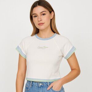 By Samii Ryan Layered Baby Tee French Terry Pastel Raw Hem Y2K Small White